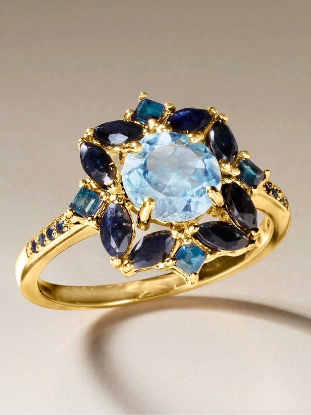 1.50 CT Sky Blue Topaz Sapphire London Blue Topaz 18K Gold Plated Sterling Ring